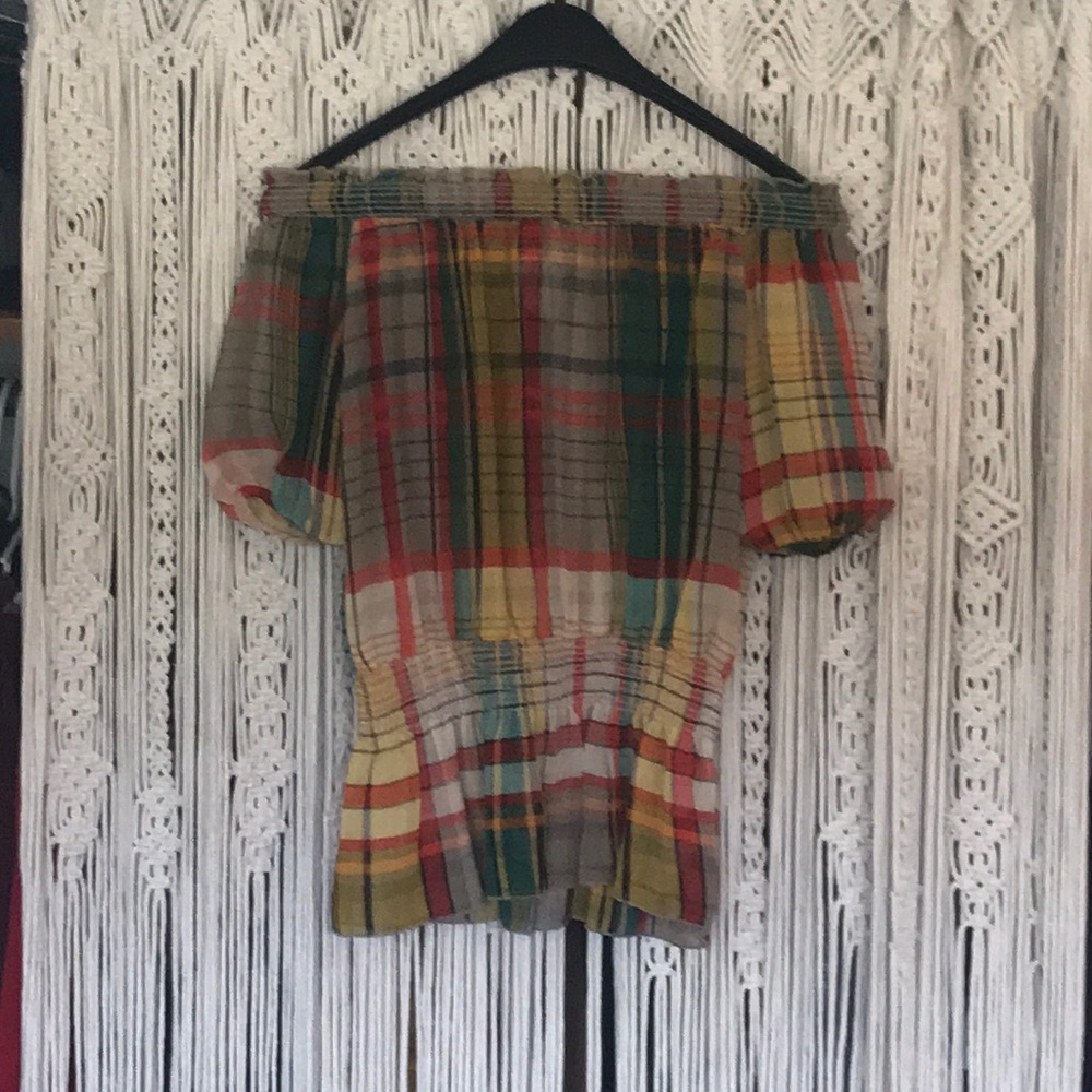 Plaid Top - Off the Shoulder - Size Small